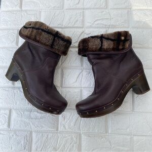 UGG Cora Lynn Plaid Brown Leather Clog Booties 8
